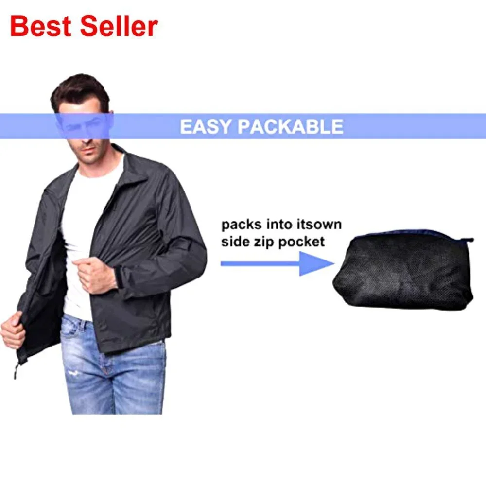 Lightweight Packable Windbreaker Jacket, Windproof Water-Resistant